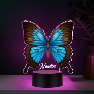Butterfly Theme LED Night Light, 3D Illusion Lamp with Color Changing & Black Base Kids Room Decor Bedside Lamp Birthday Return Gift for Girls